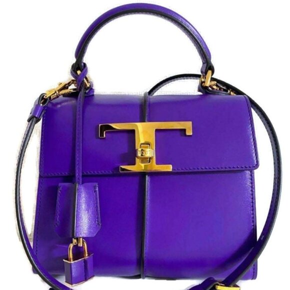 Tod's T Timeless Top Handle Mini Purple Leather Bag - Picture 1 of 17